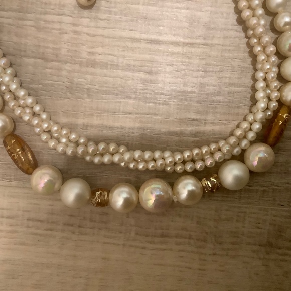 Vintage pearl choker with amber beads - Picture 2 of 3